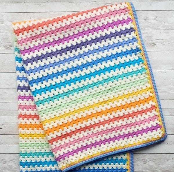 Granny Stripe Crochet Blanket Pattern - Manual Crafts